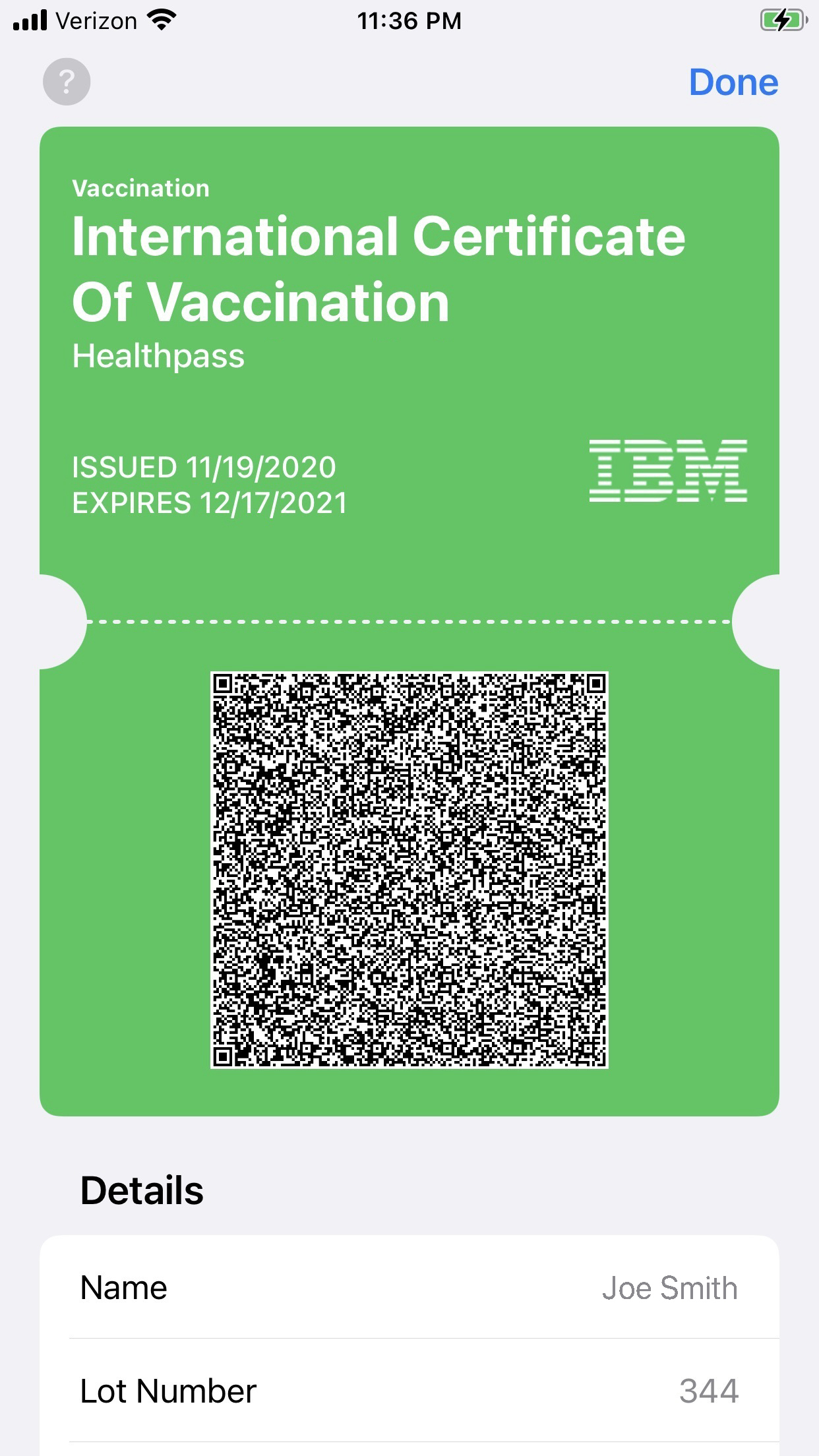 IBM Digital Healthpass Certificate